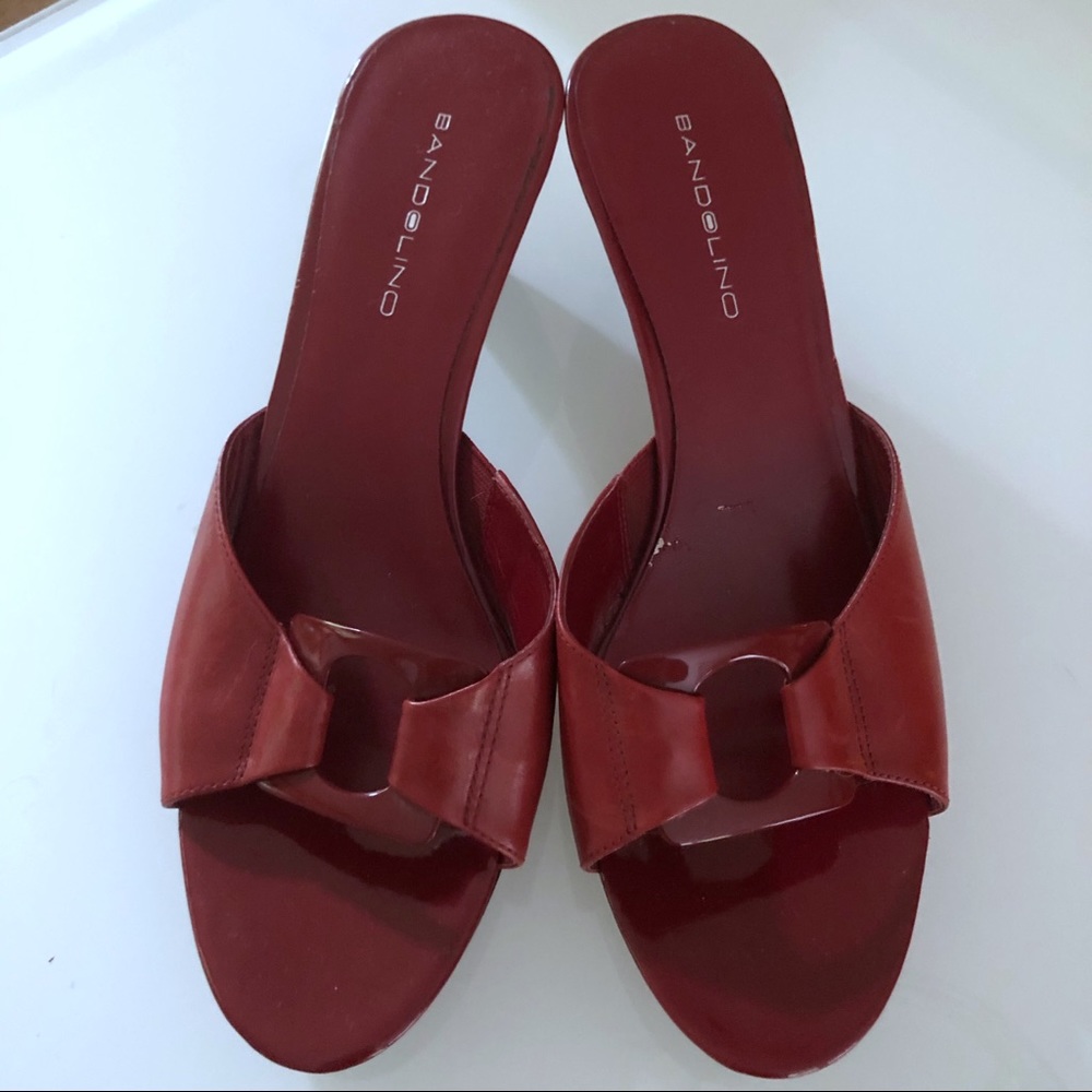 Bandolino kitten heels red leather slip on sz 10M